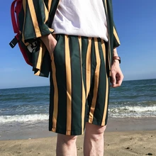 HZIJUE шорты в полоску с эластичной резинкой на талии сзади и карманом для мужчин летние пляжные шорты 3 цвета