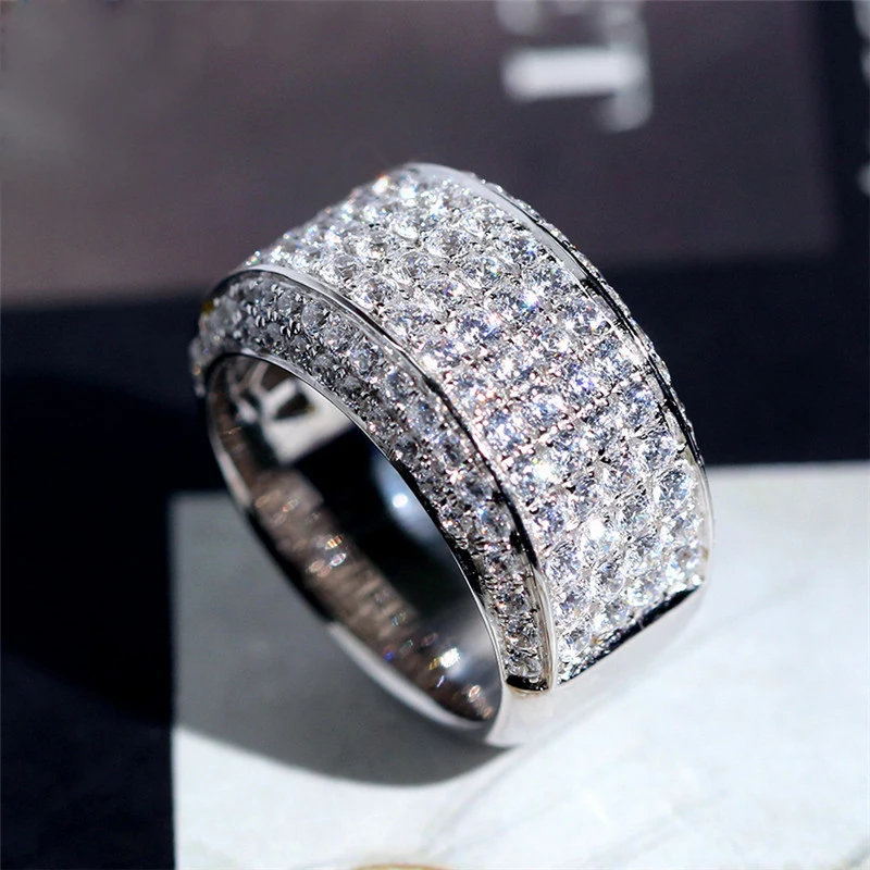 

Luxury atmosphere personality Plated white gold for male ring 3 carat simulation Zircon ring index ring men's ring