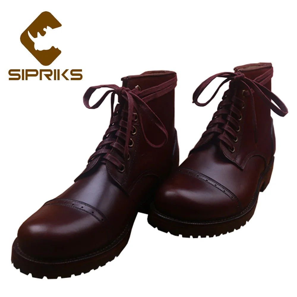 48 Cuero Suela Welted Hombre Lujo Goma vino Trabajo Tobillo Para De Tinto Brown Genuino Gruesa Goodyear 36 Borgoña Dark Sipriks Con nYp4wavx