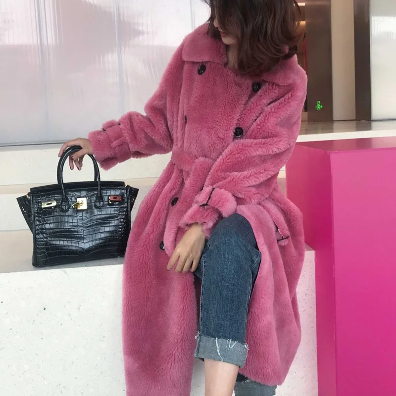 Женская двубортная куртка Colorfull зимняя Свободная из натурального меха овчины