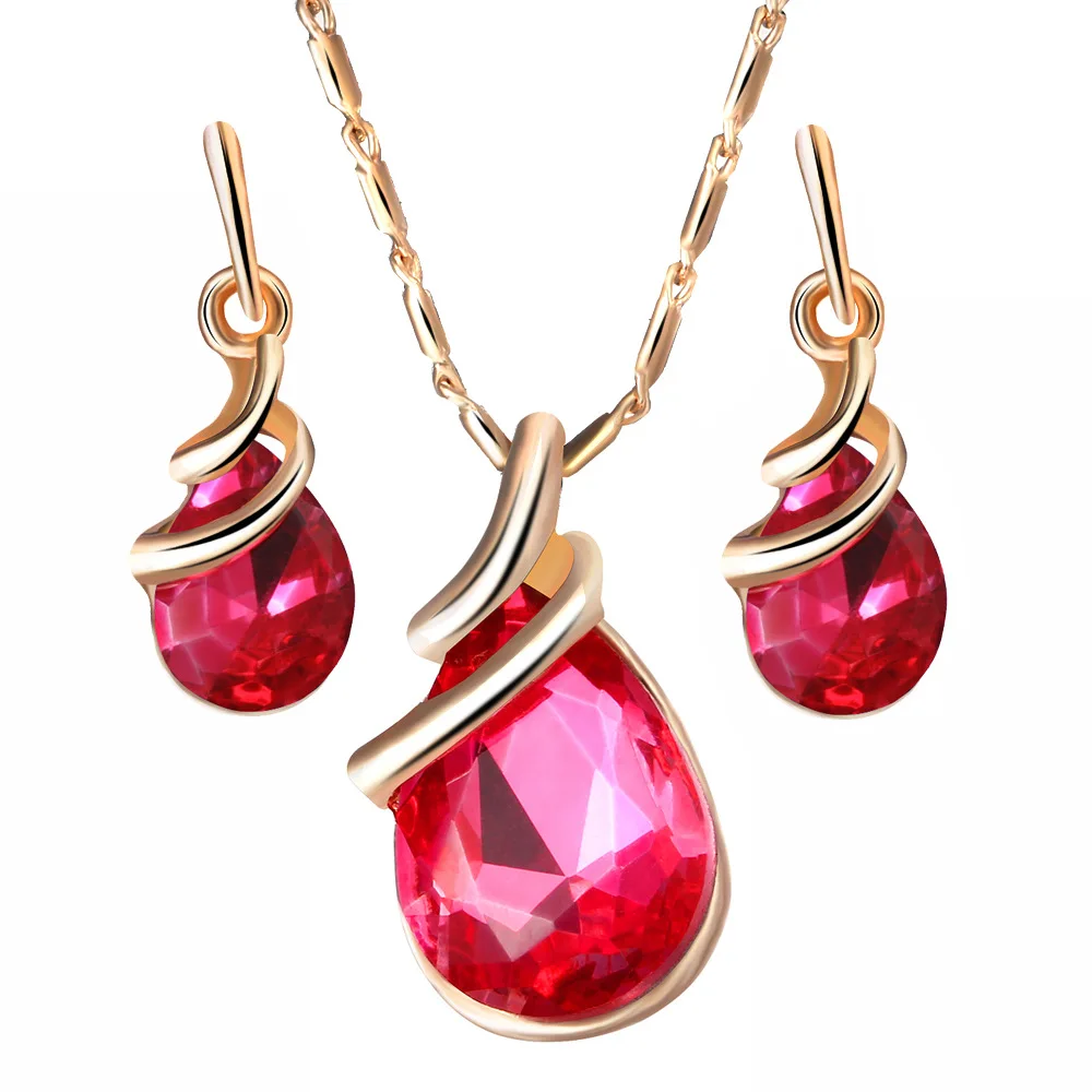 WKOUD сплава кристалла ожерелье серьги комплект 3 цвета jewellery наборы для женщин