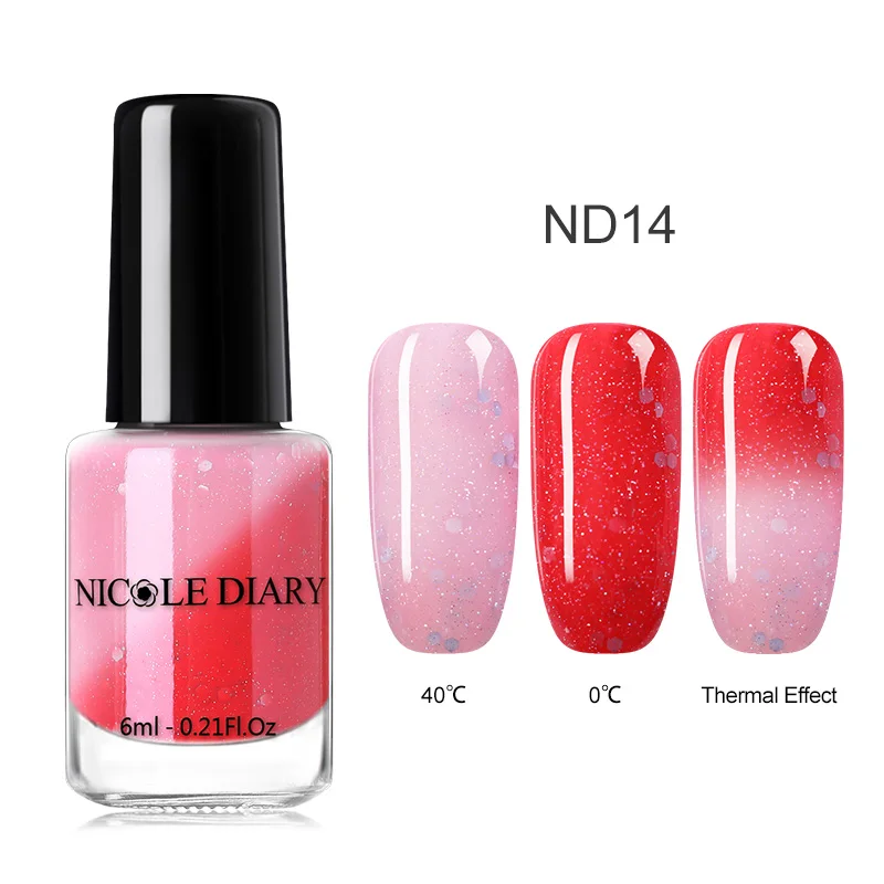 NICOLE DIARY 6ml Peel Off Thermal Nail Polish Glitter Chameleon Color Changing Water-based Manicure Nail Art Varnish - Цвет: S4-ND14