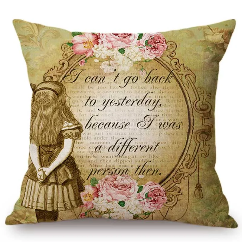 Алиса в стране чудес Наволочка для подушки милый кролик Кошка с принтом диванная подушка винтажное украшения для дома Чехол для подушки