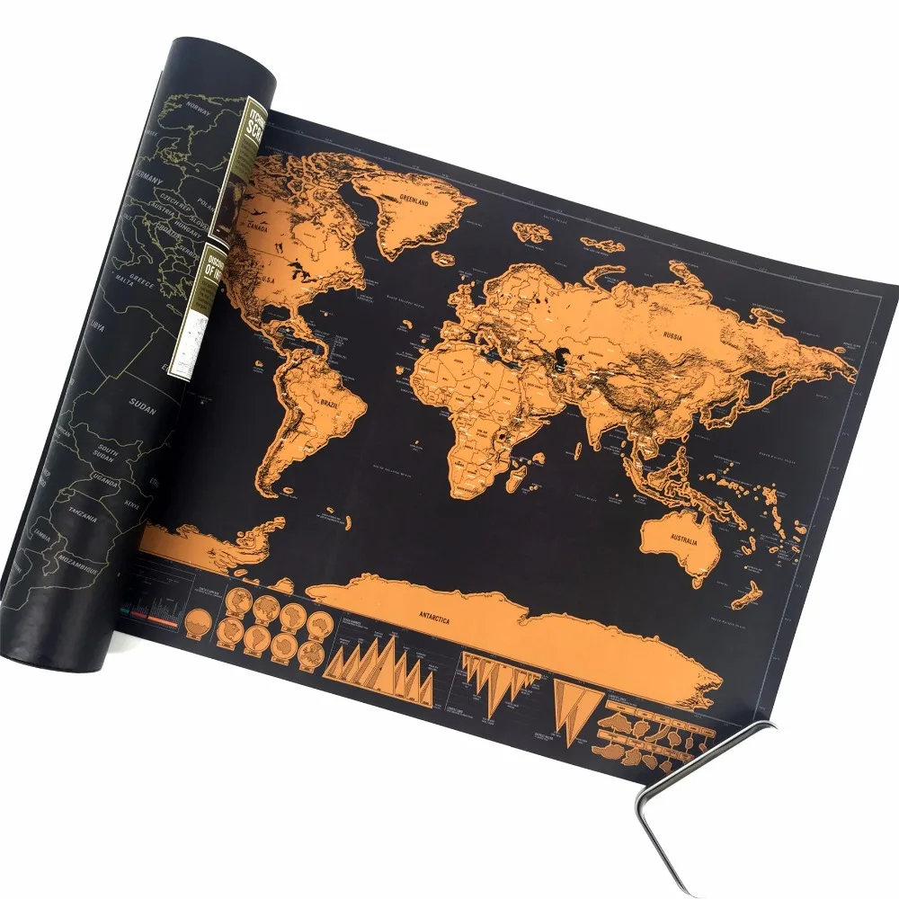 

high quality scratch off map the world map black color for home decoration wall art craft vintage poster for travel 82x59cm