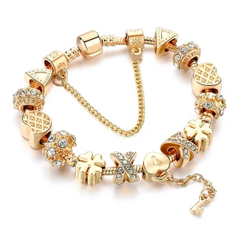 

MELIHE Szelam Fashion White Crystal Key Charm Bracelet For Women Gold European Diy Beads Bracelets & Bangles Pulseira SBR170013