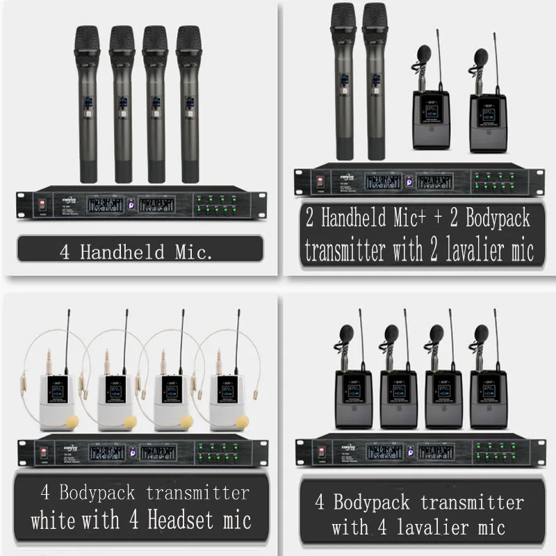 Одежда высшего качества 4 канала Беспроводной система микрофонов UHF караоке Системы беспроводные четыре ручной микрофон поясной дома