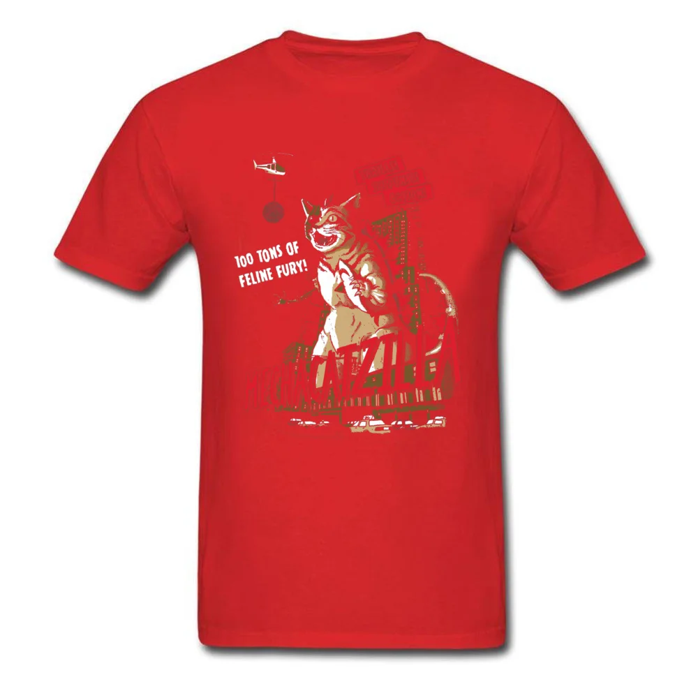 Normal Mecha Catzilla V2 23216 Short Sleeve Lovers Day Tops & Tees Newest Crewneck Cotton Fabric Tops Shirt Men Tshirts Mecha Catzilla V2 23216 red