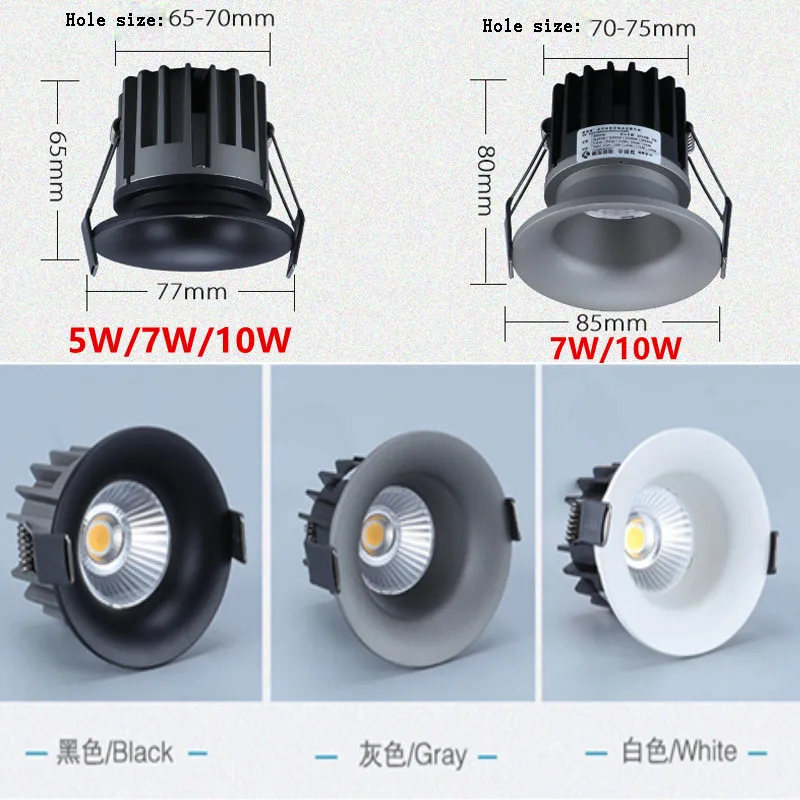 Супер яркий Встроенный, светодиодный, затемненый светильник CREE COB 5 Вт 7 Вт 10 Вт Светодиодный точечный светильник светодиодный потолочный светильник AC 110 В 220 В