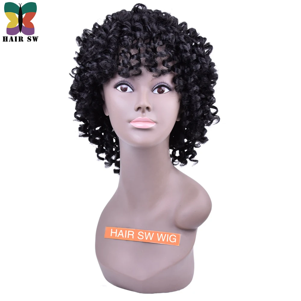 HAIR SW Short Deep Wave Low Temperature Fiber Synthetic wig Afro None