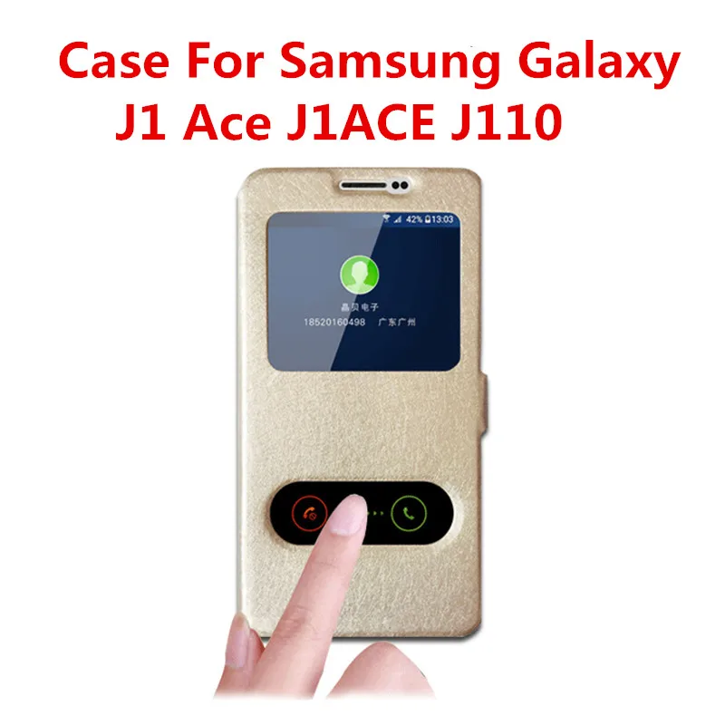 

New High Quality Silk pattern flip leather Stand Case For Samsung Galaxy J1 Ace J1ACE J110 Dual View Window Phone Bags