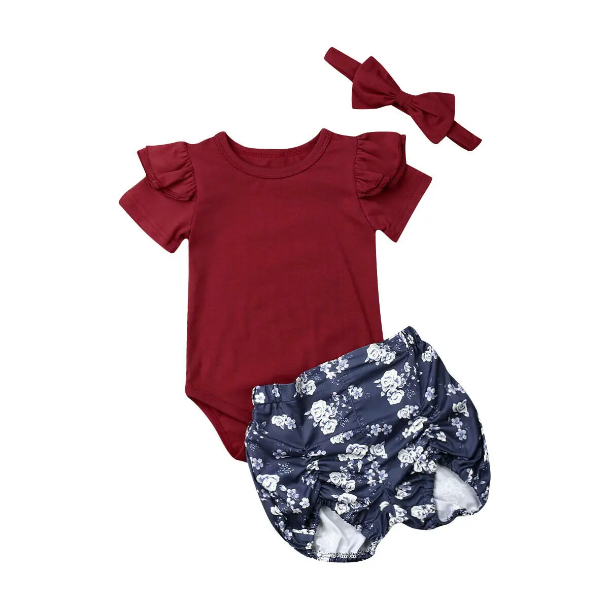 Одежда для маленьких девочек, комбинезон, топы, штаны с цветочным принтом, повязка на голову, комплект из 3 предметов - Цвет: Многоцветный