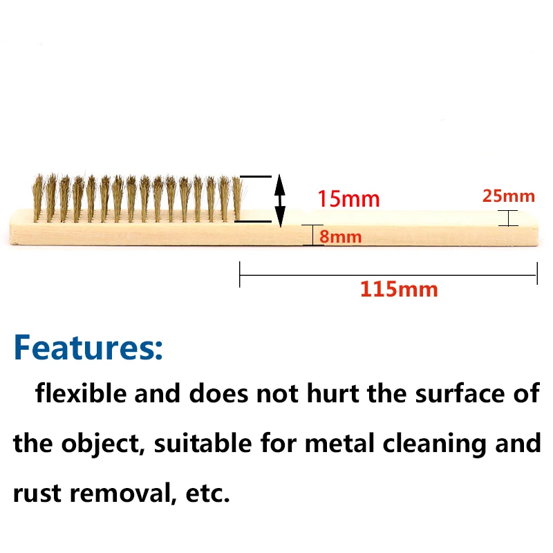 1pcs Wood Handle Brass Wire Copper Brush for Industrial Devices Surface/Inner Polishing Grinding Cleaning 6x16 Row Hand Tool