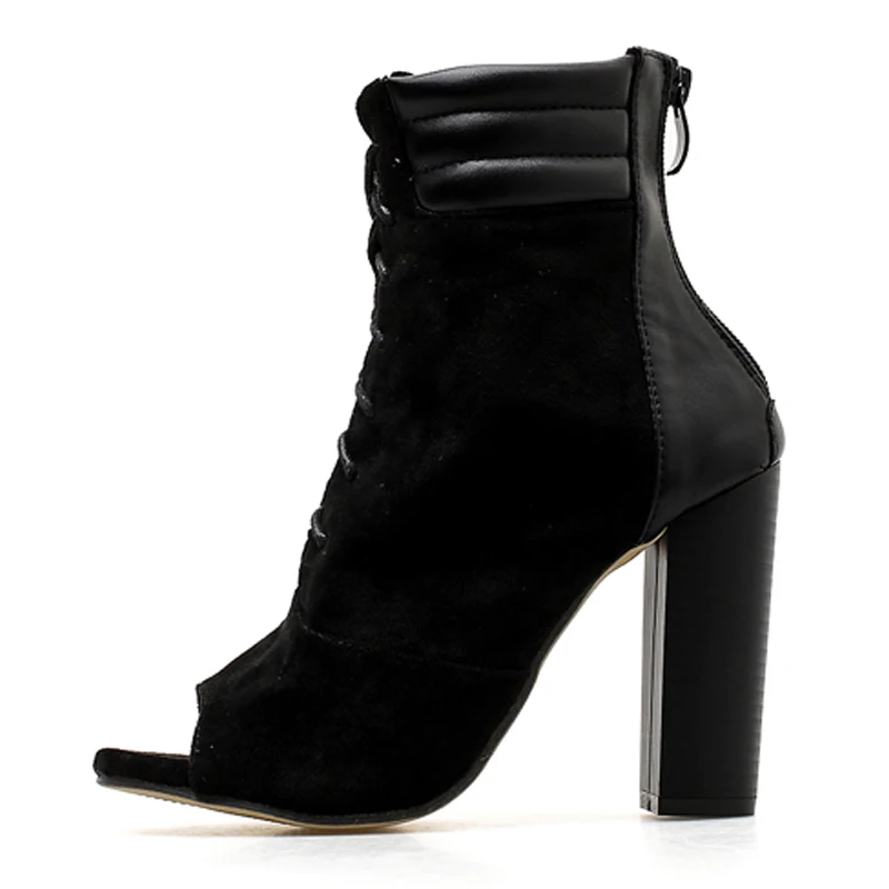 Eilyken новые осенние ботинки Rome сандалии квадратный каблук 10 см Для женщин шнуровка Ремешок на щиколотке на каблуке ботинки с открытым носком; большие размеры 35-40