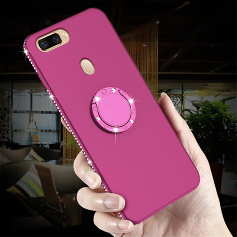 

For OPPO R15 dream Luxury Glitter Diamond Soft TPU Back Cover For A39 A57 A73 F5 A79 F7 Car Ring Stand Case R9 R9S R11 R11S Plus