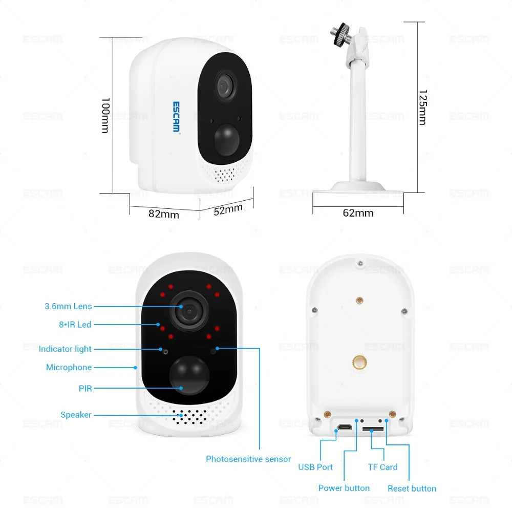 ESCAM QF230 низкая потребляемая мощность 2MP 1080 P Портативный беспроводной Wi Fi IP камера