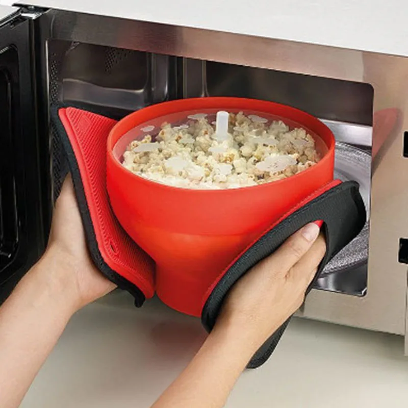 New FDA Silicone Red Popcorn bowl Home Microwaveable Pop Corn Maker Bowl Microwave Safe Popcorn Bakingwares Bucket DropShipping