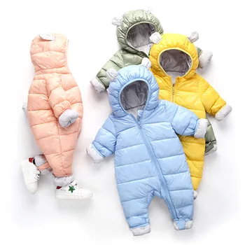 

2020 6 to 24months Baby Creeping Clothes Girl Toddler Winter Quilted-Cotton Pants Overalls Dress Body Suit pure color hoodie