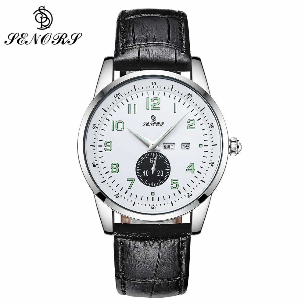 

SENORS Simple Quartz Watches for Men Women Luminous Hands Leather Strap Auto Date Sub Dial Male Clock Waterproof Wristwatch 076