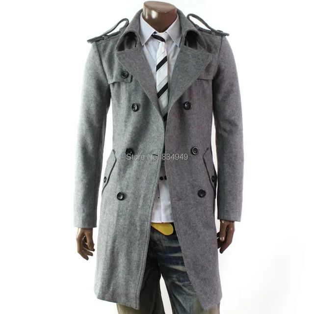 Custom Made Grey Trench Coat Men, Double Breasted Winter Overcoat Men