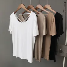 NiceMix 2019 summer women t-shirt comfy soft fabric solid criss cross female tops backless tee shirt ladies minimalist casual t NiceMix 2019 summer women t-shirt comfy soft fabric solid criss cross female tops backless tee shirt ladies minimalist casual t