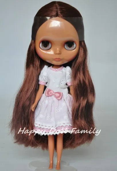 Светлокожая кукла блайз, коричневые прямые длинные волосы, черная кожа, темная кожа
