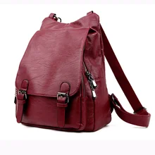 HOT 2019 New Style Solid Color PU Leather Woman s Backpack Casual Girl s School Bag