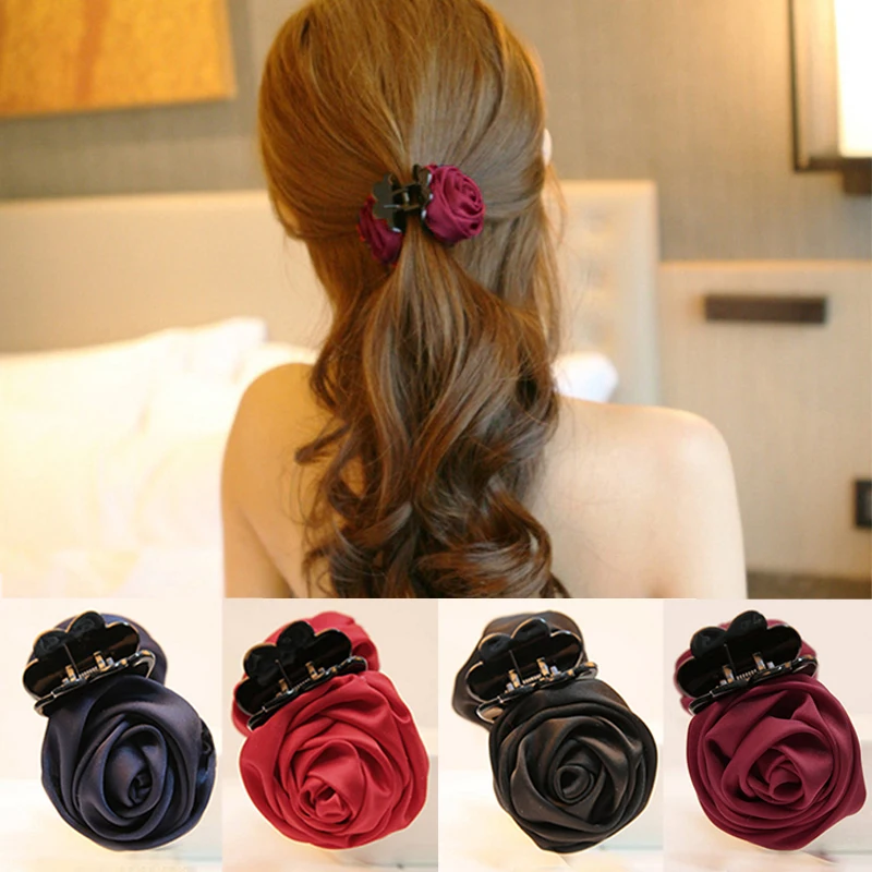 

New Arrival Fashion 1PC Women Girl Rose Flower Horsetail Hair Clips Sweet Elegant Hair Accessories