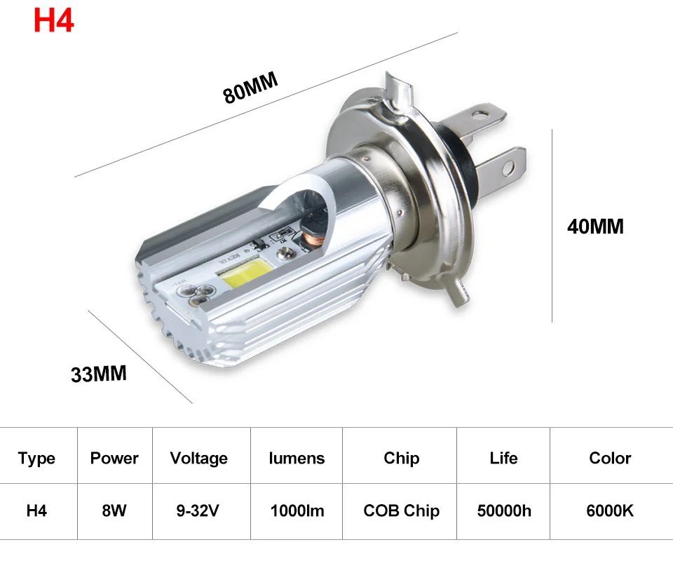 VooVoo Car Light BA20D  H4 LED HS1 COB Motorcycle Bike HiLo Headlight Lamp Bulb DC9-32V 6000K 8W Motorcycle Headlamp Bulbs   _01 (6)