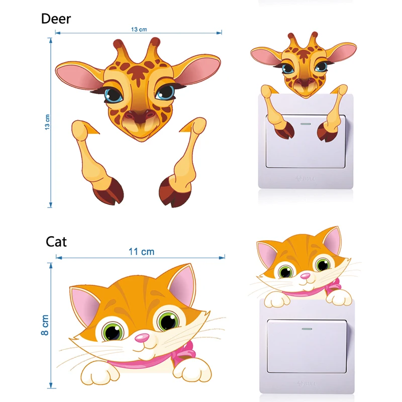 Мультфильм милый слон котенок панда розетка переключатель стены стикеры виниловые наклейки для домашнего декора милые наклейки с животными съемные