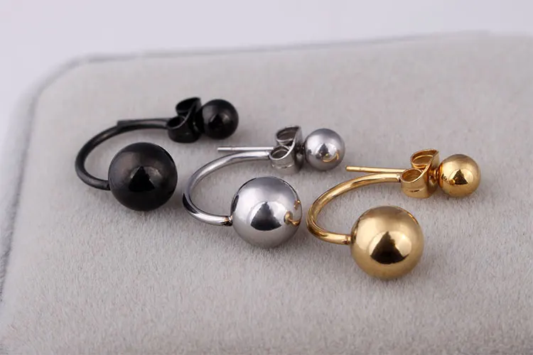 Модные женские двойные серьги-шарики, серебряные, золотые, черные, из нержавеющей стали, круглые, с двумя шариками, с крючками, серьги-гвоздики, ювелирные изделия