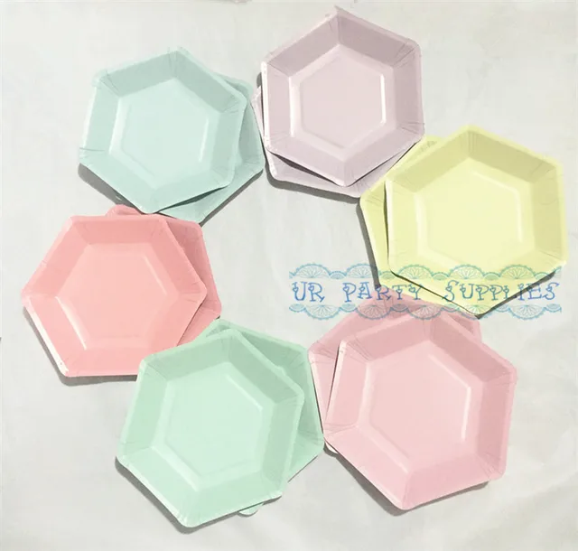 Free Shipping 600pcs Solid Color Hexagon Paper Plates Wedding Party