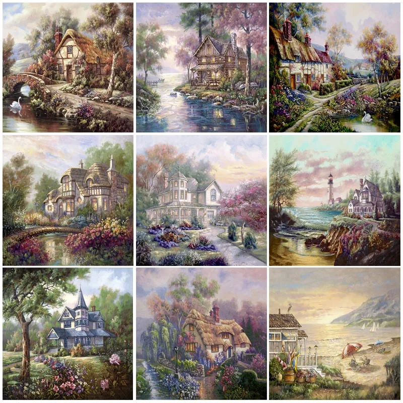 

diy diamond painting landscape cross stitch kits complete drill embroidery with diamond wall art for living room seascape decor
