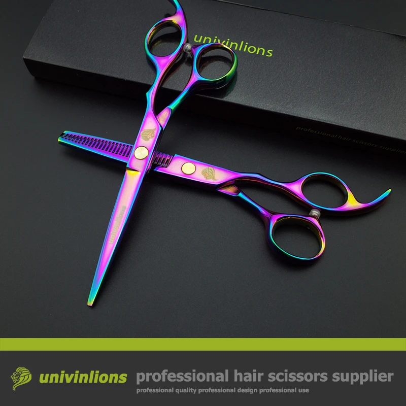 

6" titanium scissors rainbow shears sale japanese hairdressing scissors hairdresser razor thinning scissors barber shop supplies