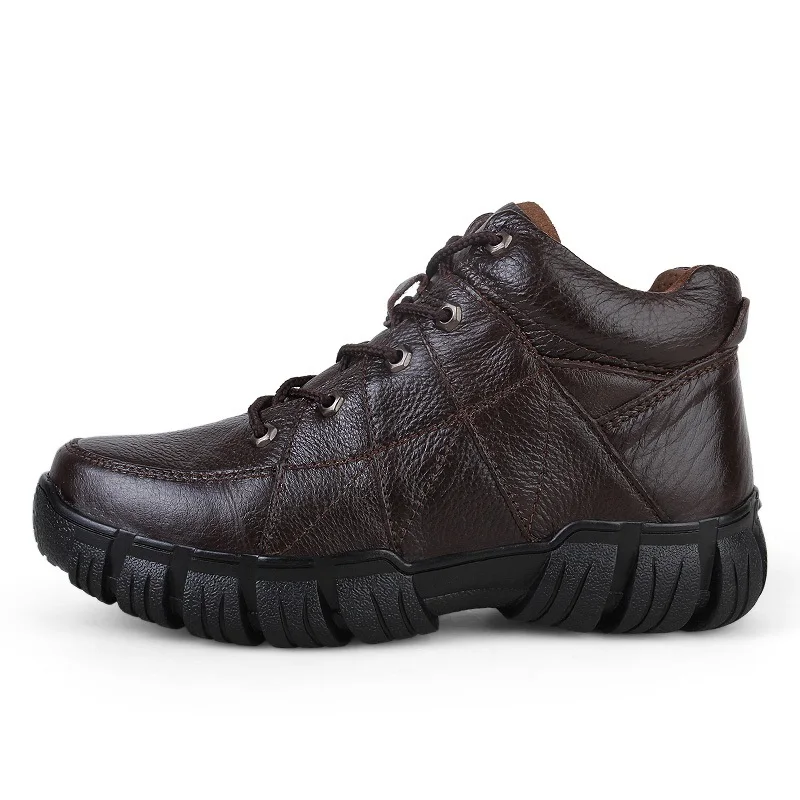 Boots Genuíno Homem Marca Inverno Invierno Fur Moda brown Ankle Homens Sapatos black Heinrich Hombre Black Couro Confortáveis De brown Fur Botas Zapatos pzFwqwX