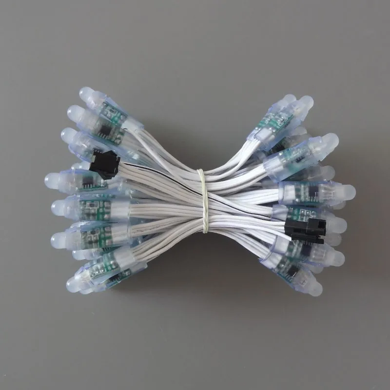 Все Белый провод(20AWG) адресный DC5V 12 мм через отверстие WS2811 Smart LED пиксель узел, IP68 Номинальная; 50 шт. в strand