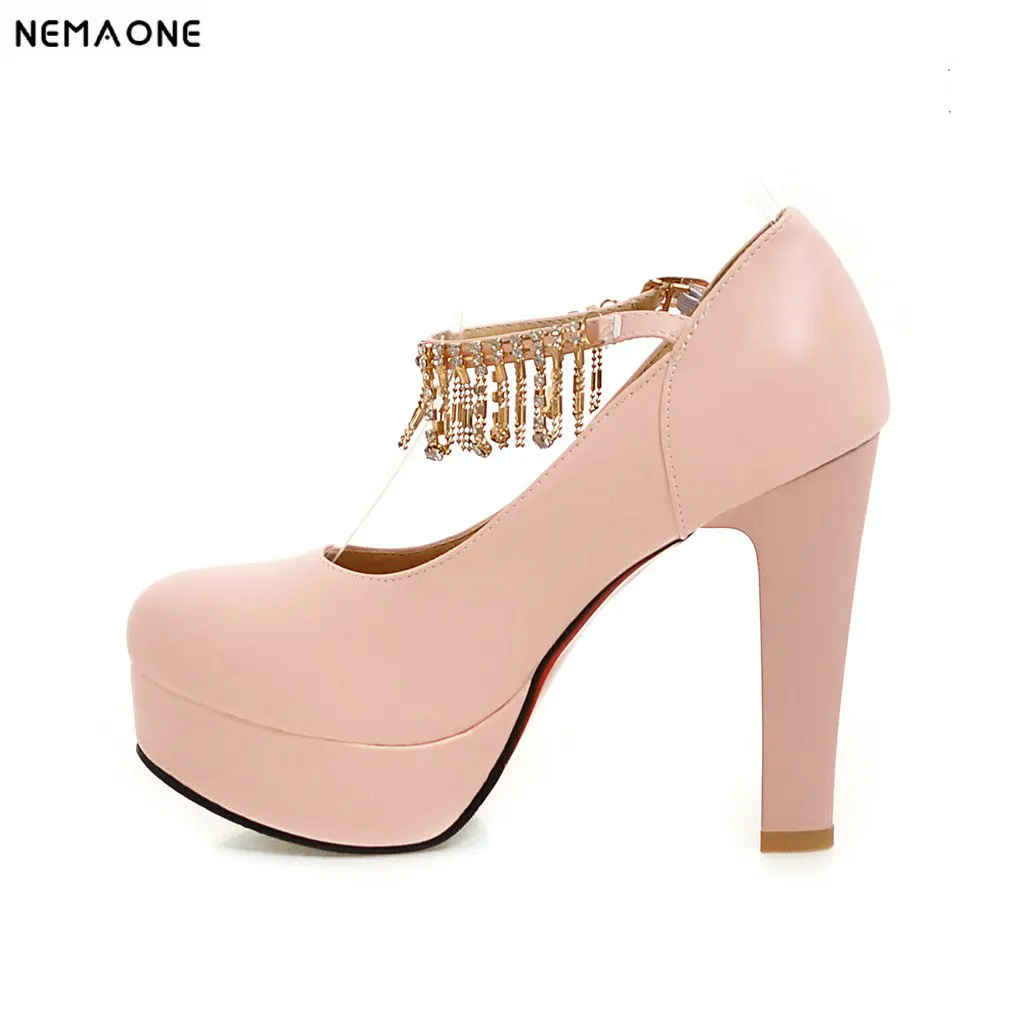 

2019 Women Pumps Platform High Heels Mary Jane Shoes Crystal Buckle Ladies Party Shoes Thick Heel Female Shoes