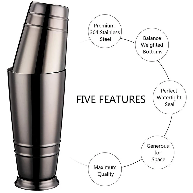Cocktail Shaker Bar Set 18oz & 28oz Boston Shaker Tin Strainer Double Jigger 12" Mixing Spoon