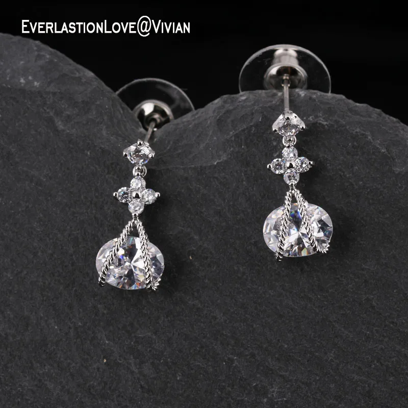fashion Jewelry Stud Earrings For Wedding Water earrings AAA Zirconia pendant gift silver color for women 2018 | Украшения и