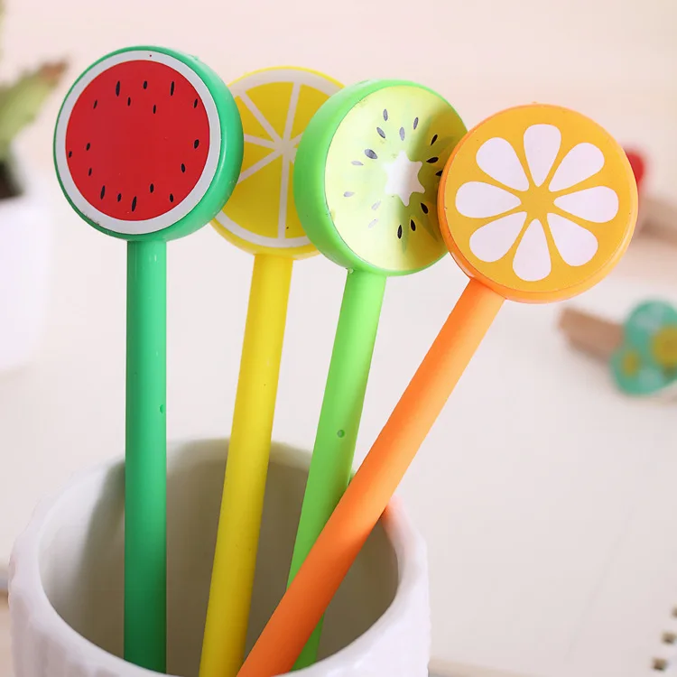 

2pcs/lot Cute Fruit Lollipops Gel Pen Watermelon Lemon fruit 0.5mm Black Ink Pen Stationery For Students Office School Supplies