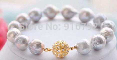 

free P&P >>>>>Lustre 8" GRAY almost round BAROQUE Edison PEARL BRACELET