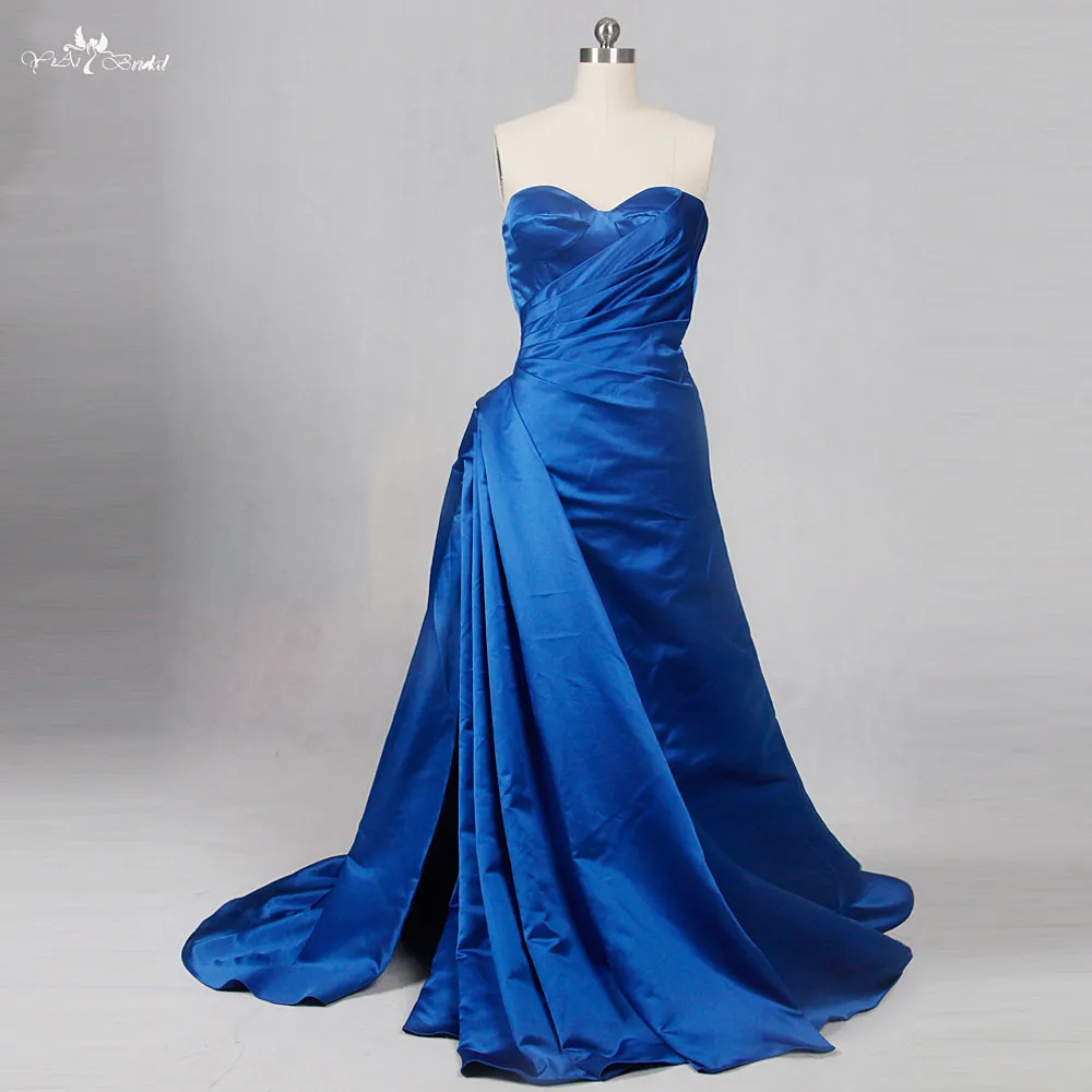 RSE795 High Slit Leg Simple Satin Royal Blue Wedding Gowns (3)