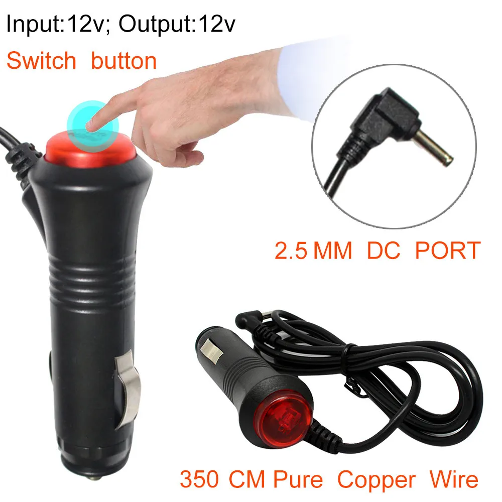 DC 12V 2.53.5MM Car Adapter Charger Cigarette Lighter Power Plug Cord GPS Power Cable Switch Button 1M2.5M3.5M 40MAY01 (6)