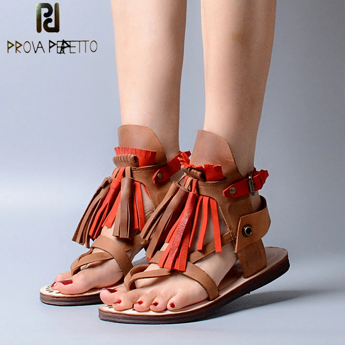 

Prova Perfetto Spell Color Tassel Sandals Flat Summer Belt Buckle Muffin Heel Flip Flop Casual Comfortable Beach Shoes Women