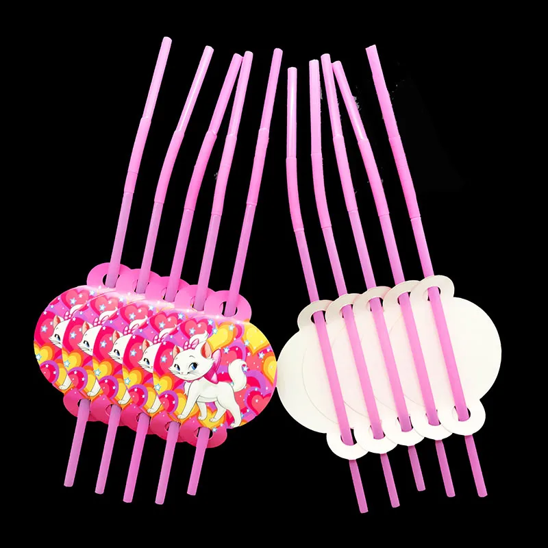 

10pcs/lot Marie Cat disposable straws baby shower birthday party decorations Marie Cat theme straws