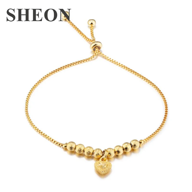 

SHEON High Quality Heart Bracelet & Bangle Trendy Rotatable Round Beads Chain Gold Color Adjustable Bracelets Fashion Jewelry