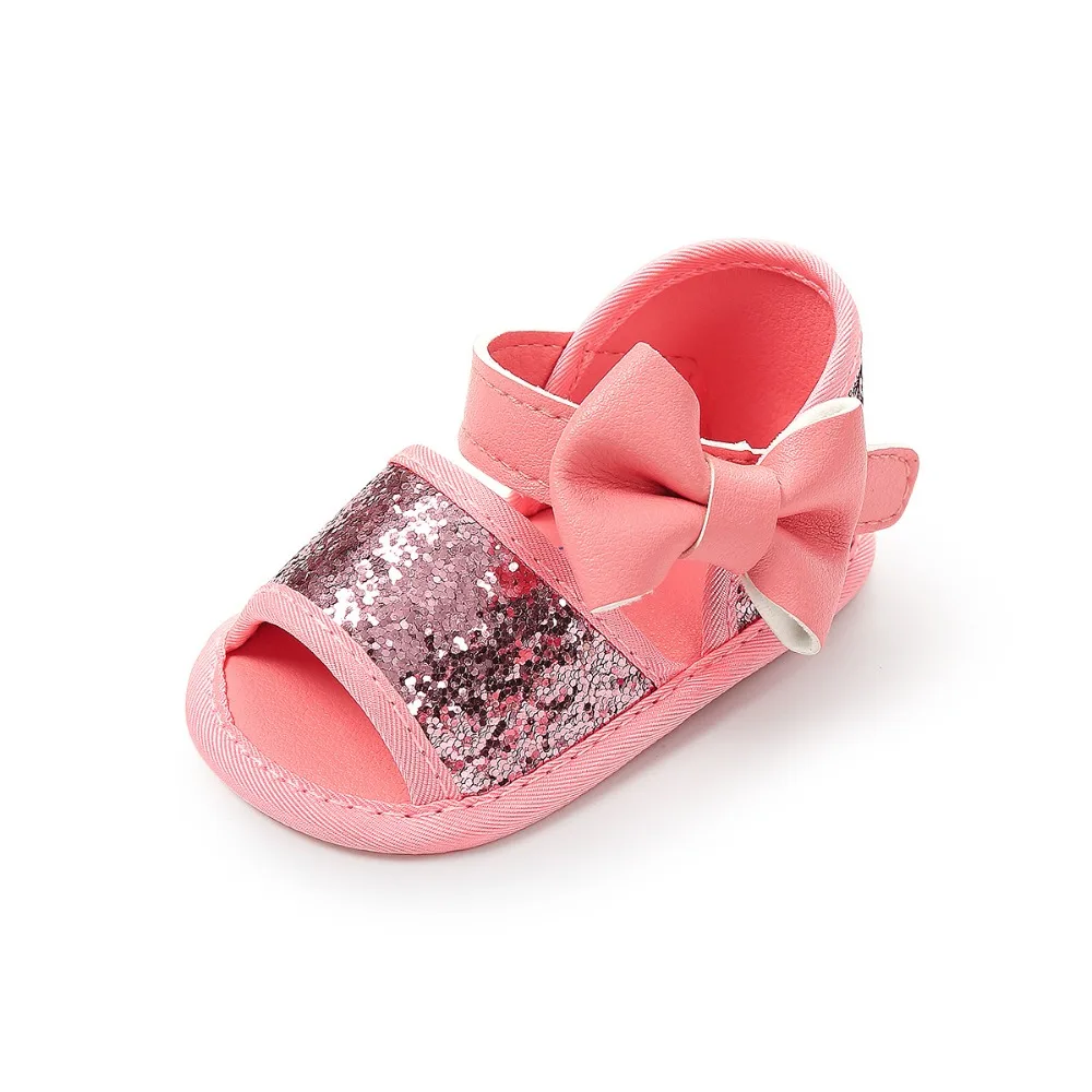 Brand Summer Sequin Bow Girls sandals PU Leather Princess sandals Gift baby moccasins Anti-slip Baby infant sandals