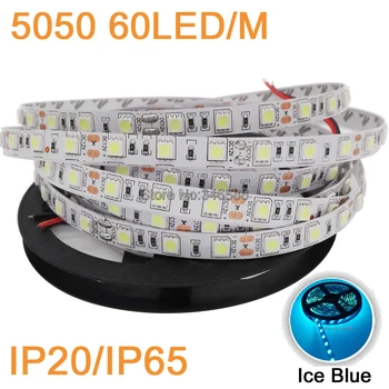 

12V 5M 5050 SMD LED Lighting Strip 60led/m IP65 Waterproof or IP20 Non Waterproof Ice Blue Flexible Ribbon Tape Lamp DC12V