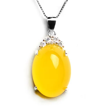 

yellow chalcedony Necklace female short silver pendant jewelry chain clavicle