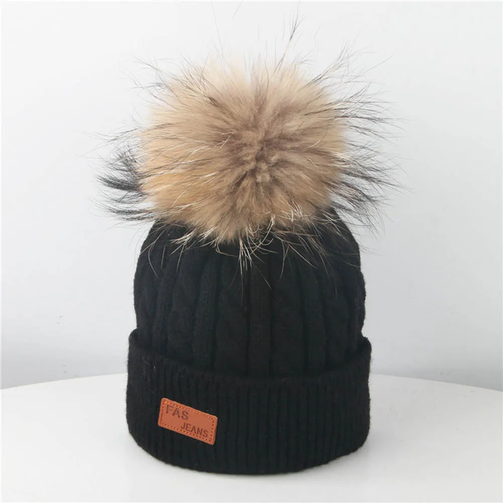 

Infant Winter Warm Knit Crochet Caps Baby Beanie Hat Toddler Kid Faux Fur pom pom Knit skullies chapeau enfant ete