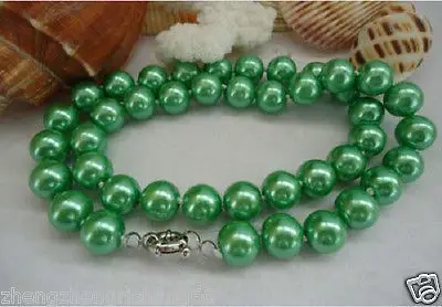 

Beautiful 8mm Green Sea Shell Pearl Round Necklace 18" AAA style Fine Noble real Natural free shipping